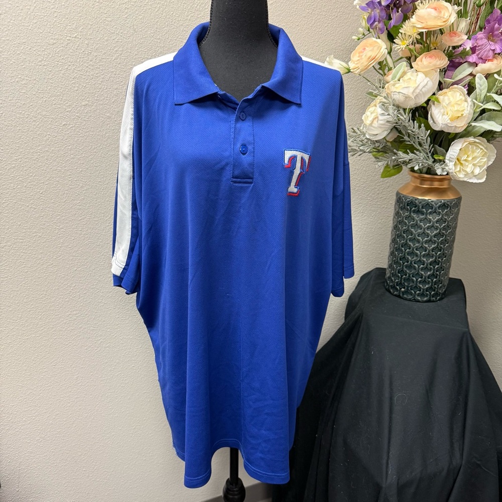 Majestic Texas Rangers Polo Shirt 4X Blue White Trim MLB Fan Gear Short Sleeve